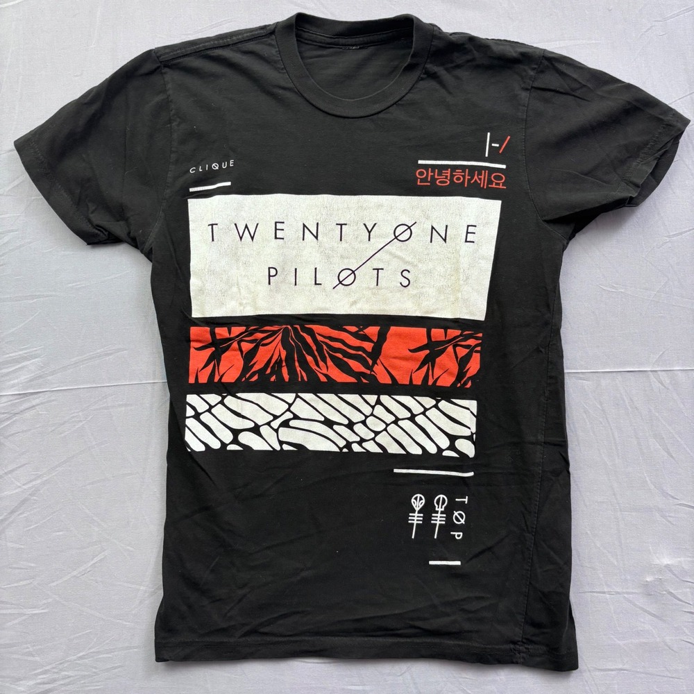 Twenty One Pilots Clique Band Tee Black Graphic T-Shirt Mens Small TOP